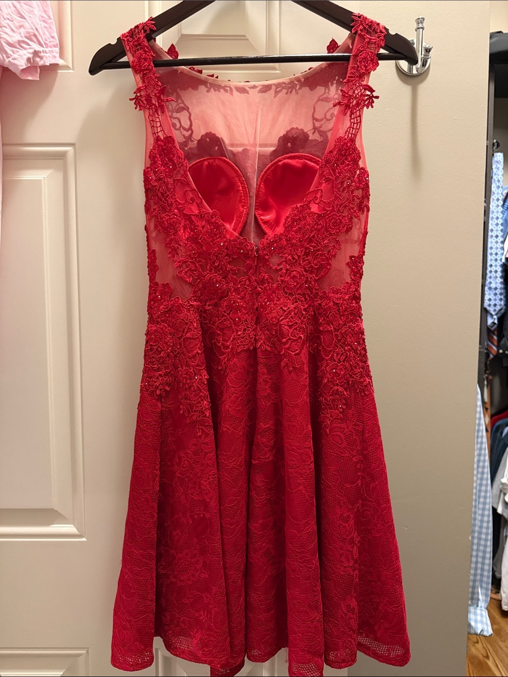 Red Beaded Lace Pageant Homecoming Dress - Picture 2 of 3